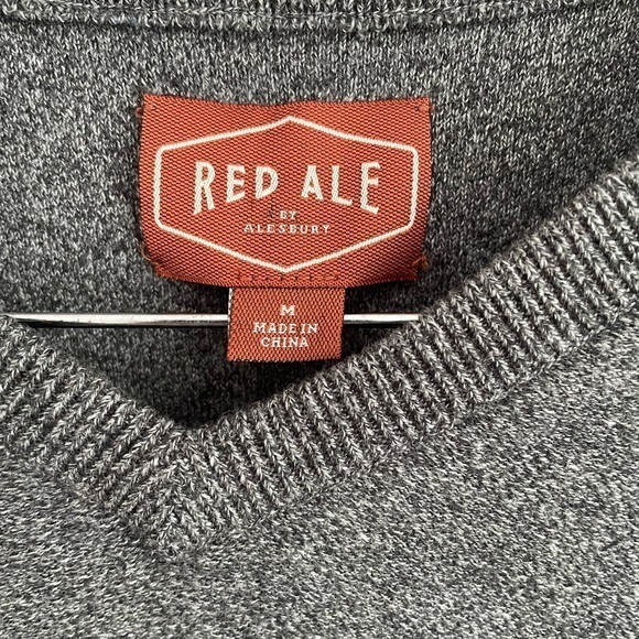 Red Ale By Alesbury Men’s Sweater Long Sleeve Gray‎ Medium V Neck 100% Cotton - Picture 4 of 7